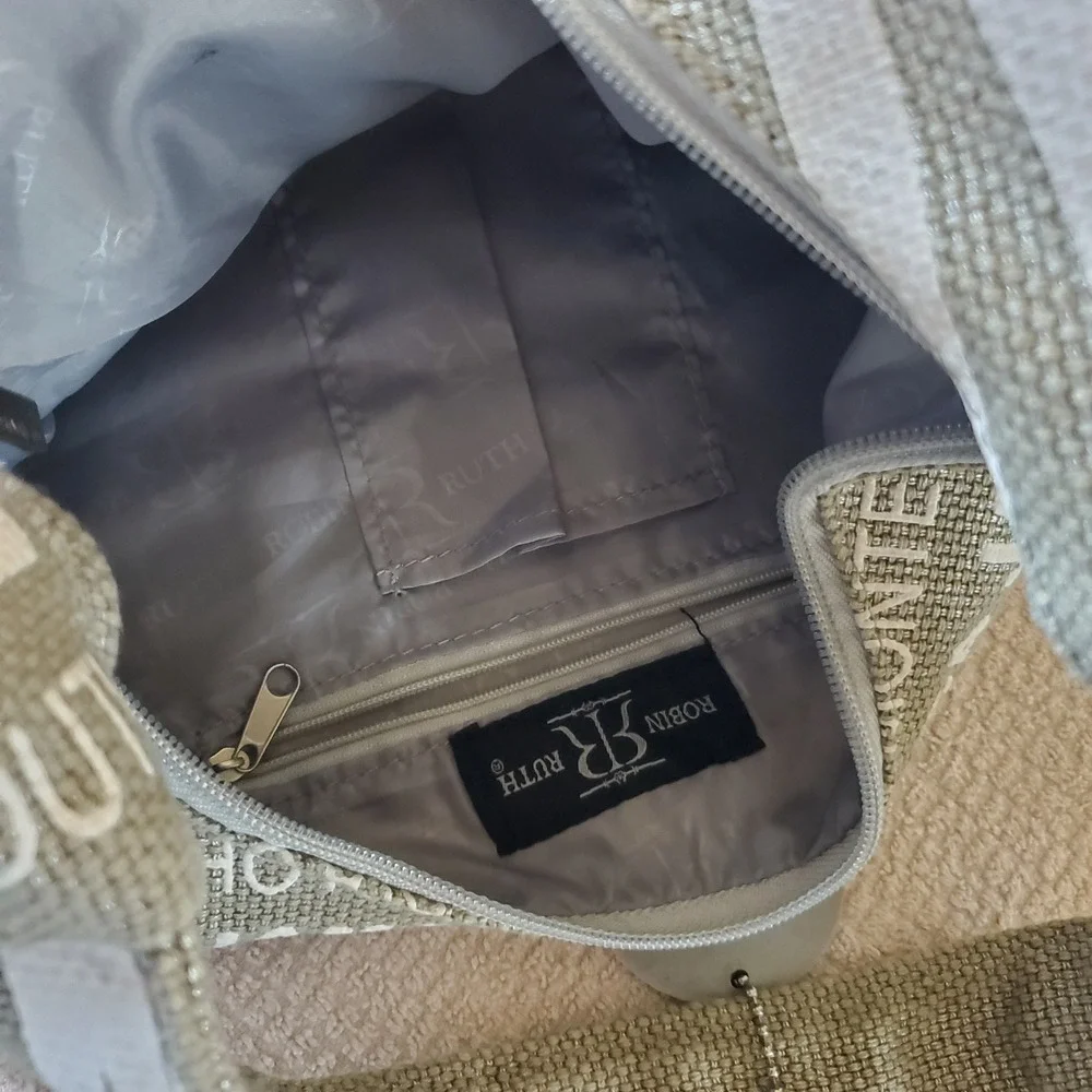 Robin‎ Ruth Jamaica Canvas Hobo Bag  Gray white Souvenir Shoulder Bag NWOT